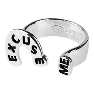 LUXTA 原创 s925纯银戒指 EXCUSE ME 嘻哈男指环开口可调女同款潮