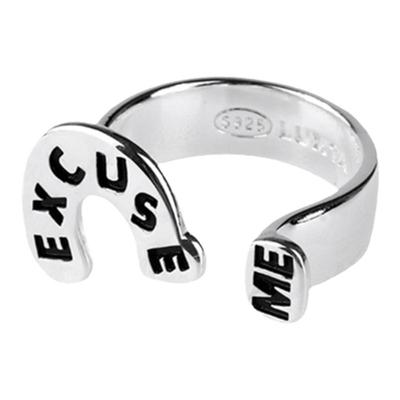 LUXTA 原创 s925纯银戒指 EXCUSE ME 嘻哈男指环开口可调女同款潮