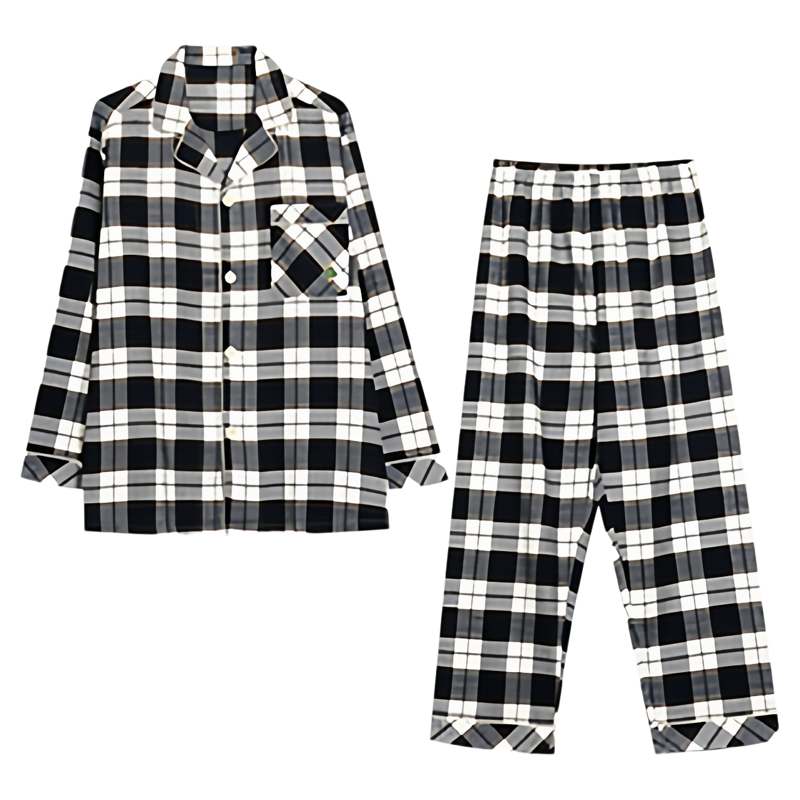 红豆情侣纯棉睡衣套装格子家居服