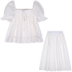 今屿花花 白色今年流行套装夏装女两件套裙子套装上衣+半身长裙