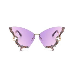 2026新款大框镶钻蝴蝶太阳镜时尚拍照表演道具眼镜女墨镜防紫外线