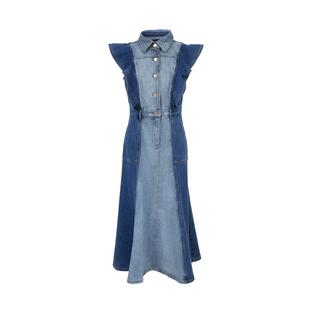 vq区绫致Vero Moda连衣裙2025夏季新款深浅色牛仔拼接荷叶边长裙