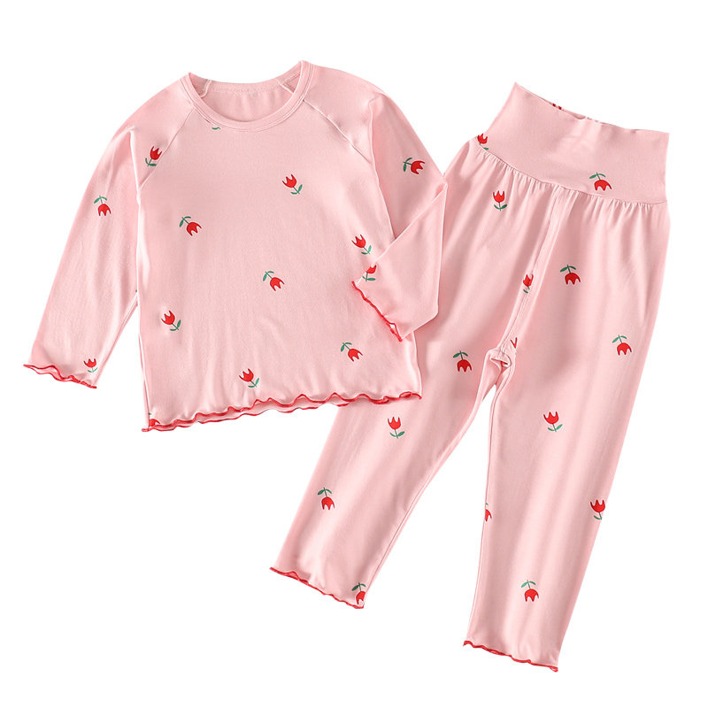 儿童春秋薄款家居服套装女宝宝纯棉莫代尔长袖睡衣婴幼儿高腰夏季