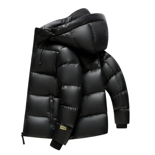 罗蒙冬季新款男士连帽90绒子含量黑金羽绒服加厚保暖防寒防风外套