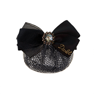 高级感职业头花发网黑色蝴蝶结发夹盘发网兜酒店银行邮政服务员粗
