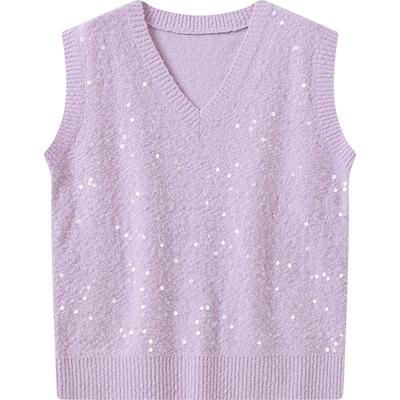 播休闲紫色气质无袖针织衫女秋冬宽松背心DDS4SD5203