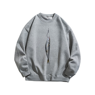 钓鱼佬百发百中设计绝不空军趣味复古设计印花重磅纯棉卫衣男女款