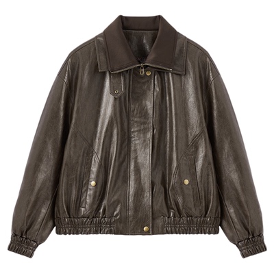 肌理可擦皮革做旧pu皮皮衣外套女