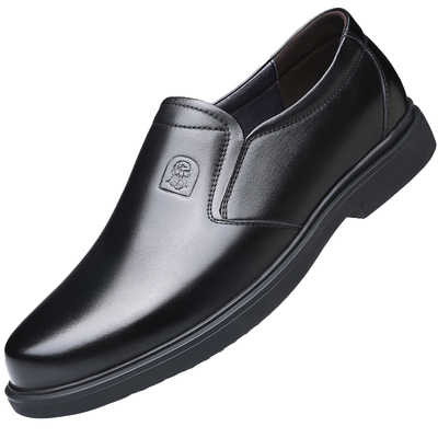 老人头商务休闲皮鞋真皮软底加绒