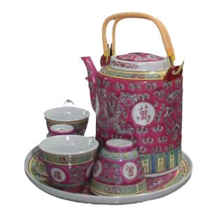 景德镇厂货万花瓷器茶壶万寿无疆收藏中式手工绘画宫廷风提梁水壶