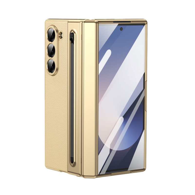 带笔槽适用三星fold6手机壳zfold5折叠屏壳膜一体zflod7中轴铰链flod3全包防摔w24新款皮纹w23高端22保护套壳