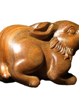 天然绿檀木生肖兔子小摆件