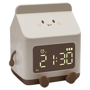 牛奶盒闹钟强力叫醒器儿童女孩男孩学生用时钟计时器迷你可爱台钟