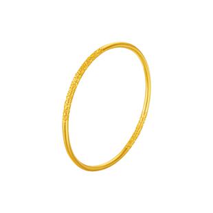 周大生黄金卷草纹古法手镯子婚嫁三金送女友老婆妈妈情人节礼物