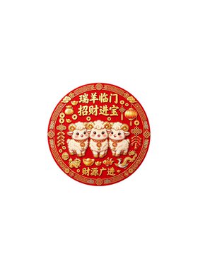 2027羊年卡通圆形三羊开泰纳福招财贴画客厅玄关商铺门柜装饰贴画