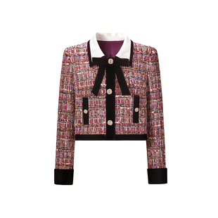 CHICHY复古名媛风暗红色小香风短外套女春季款洋气修身a字长半裙