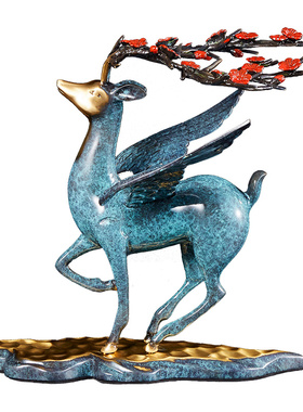 梅花鹿黄铜福禄高升摆件