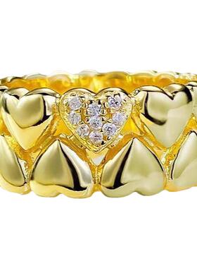 D色莫桑石微镶爱心镂空戒指