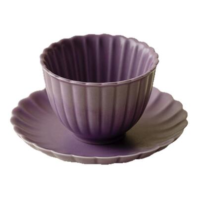 里作 高温颜色釉花瓣茶杯杯垫套杯创意陶瓷野菊紫主人杯精致单杯