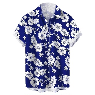 Lapel digital printed short sleeved shirt翻领印花短袖衬衣男