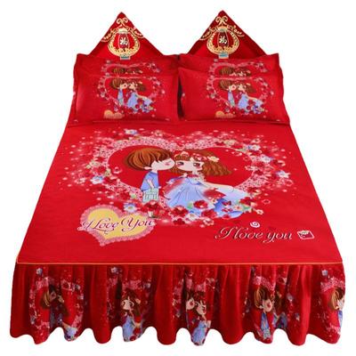 结婚庆大红色床裙床罩床单