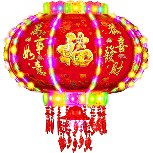 2026新款旋转走马灯一对红灯笼LED大门口春节七彩灯福字阳台过年