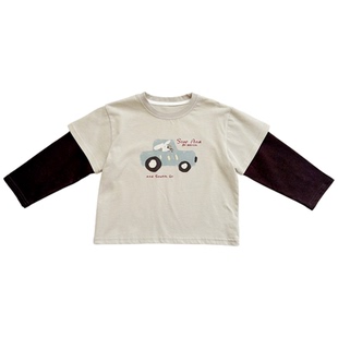 软糯纯棉~男童帅气假两件长袖T恤2026春季新款中小童撞色圆领上衣