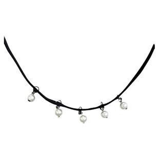 《蝴蝶与风铃》黑带珍珠脖颈链装饰项圈项链仲夏夜之梦choker