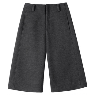 FANLE STUDIOS 细腻羊毛毛呢保暖加厚复古分割时髦高腰直筒七分裤