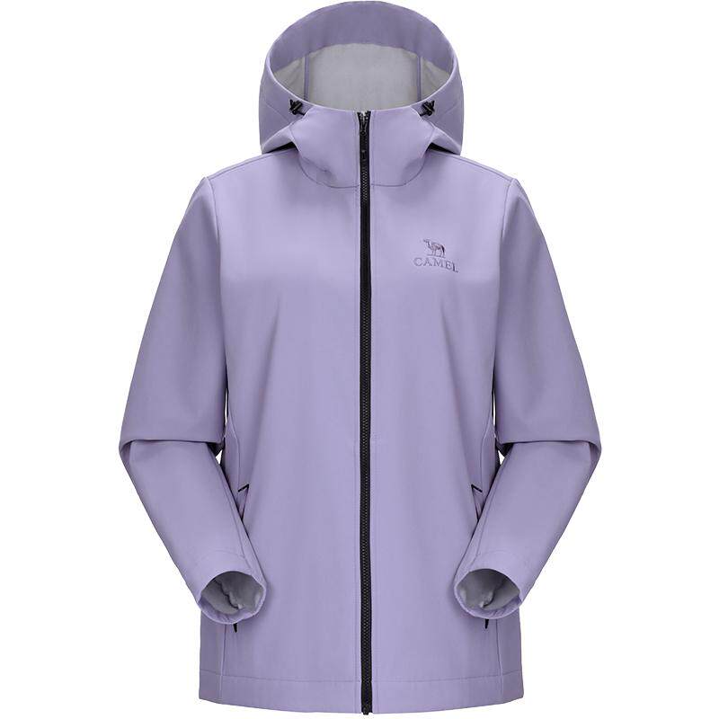 骆驼女装软壳衣防泼水外套春秋新款户外防风加绒夹克连帽休闲外套