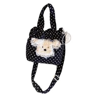 韩系包包女款斜挎包可爱黑色波点帆布包大容量手提单肩包通勤包