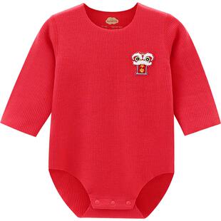 Aengbay[平安祥瑞]包屁衣德绒保暖内衣宝宝红色连体衣婴儿新年服