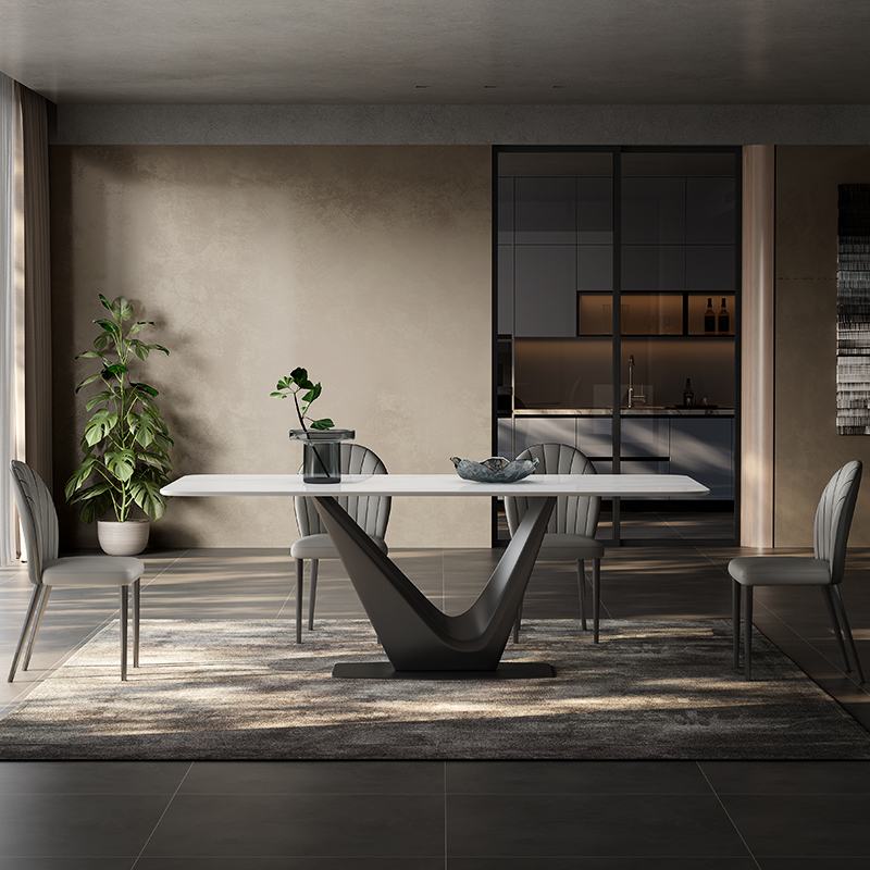 9C2024新款岩板餐桌家用小户型简约现代长方形黑色意式极简桌