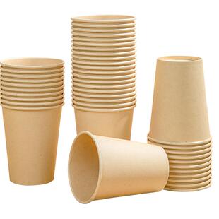 特美居加厚一次性杯子家用办公水杯喝水纸杯本色无异味270ml