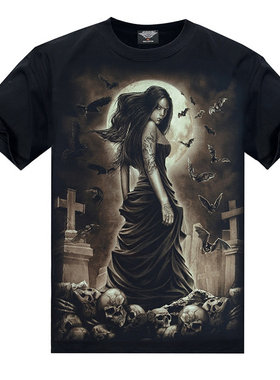 T恤衫美女骷髅夜光潮牌男装日系