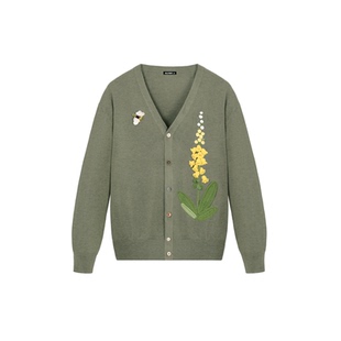 野栖 复古手工钩编花朵V领宽松毛衣开衫 山谷少年设计师原创男装