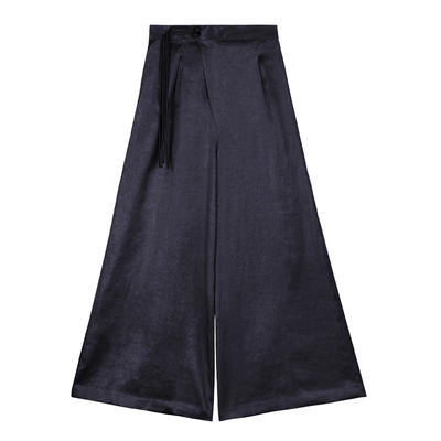 中国丝绸隆鹊【莨珠记素绉缎】香云纱中式国风直筒时尚阔腿裤