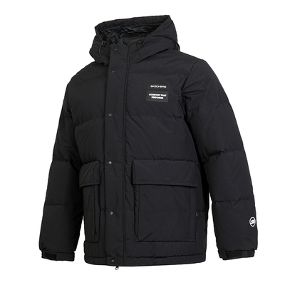 斯凯奇加绒羽绒服男款冬季新款连帽上衣黑色运动休闲外套梭织棉服