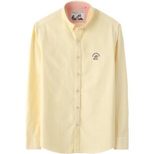 保罗纯棉牛津纺男士长袖衬衫浅黄色全棉淡黄色米黄色杏鹅黄色衬衣