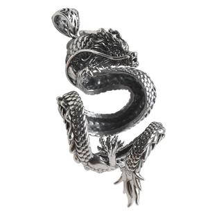 燕子家龙抱珠霸气s925纯银复古男士无孔圆珠珠子托吊坠托龙型空托