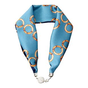 磁扣丝巾夏项链懒人围巾吊坠薄款围脖发带护颈锁骨珍珠小领巾长条