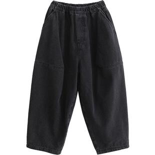 NNGZ设计师风女童牛仔裤儿童宽松休闲气球裤童装春季时髦萝卜裤子