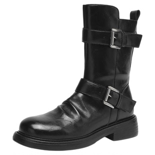 达芙妮黑色马丁靴女2025新款冬季加绒短靴英伦风厚底酷飒机车皮靴