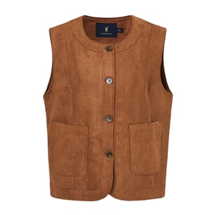 POLOWALK女式马甲2025秋季新品复古老钱风圆领休闲无袖女装上衣