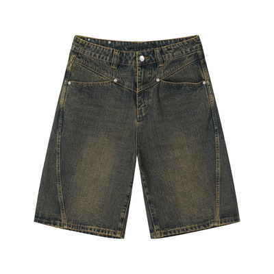 CAKUNTA喷马蹓复古做旧牛仔短裤