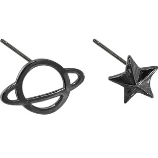 暗黑甜美系星球五角星S925纯银耳钉不对称黑金耳饰学生女款