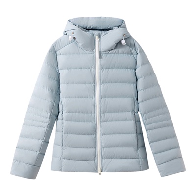 连帽排骨绗缝收腰轻薄羽绒服