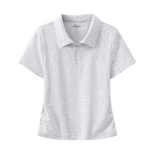 班尼路灰色POLO衫短袖T恤女2026夏季新款褶皱收腰显瘦运动短上衣Q