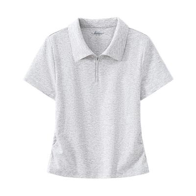 班尼路灰色POLO领短袖T恤女2026夏季新款褶皱收腰显瘦运动短上衣Q