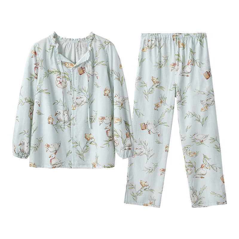 嫚熙夏季薄款牛油果纱罗月子服孕妇果纱睡衣产后哺乳家居服套装